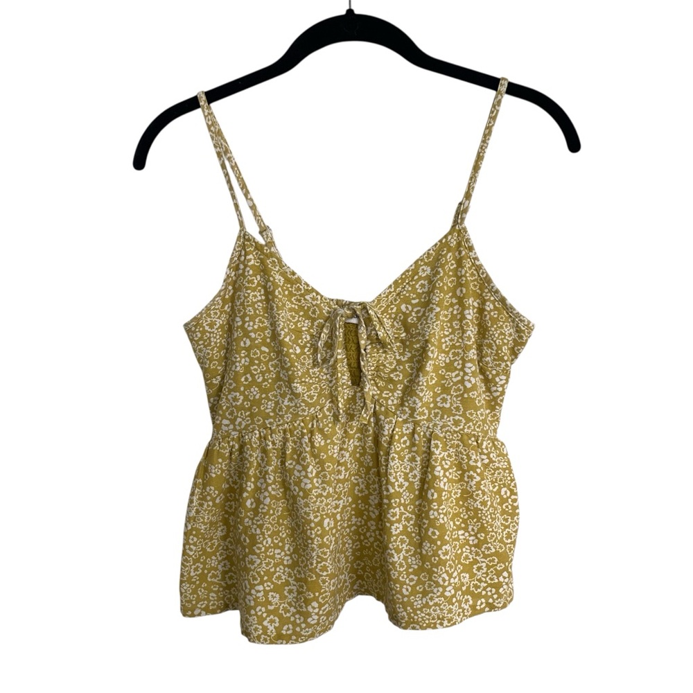 Midnight Sky Womens Size S Linen Cotton Tank Top Mustard Yellow White Floral